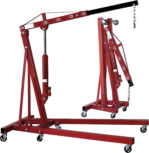 Grua hidraulica de taller de hasta 2.000 kgs., plegable y movil(6 ruedas)