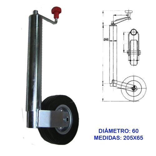 Rueda jockey de remolque plegable de alta resistencia 60 mm