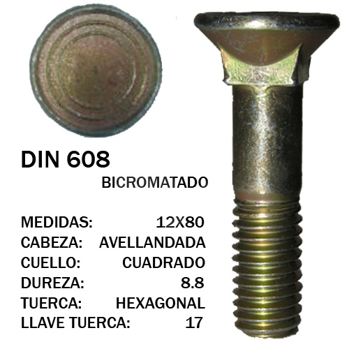TORNILLO ARADO DIN 608 12X80 8,8
